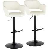 Margarite Adjustable Swivel Bar Stool in Black Metal & Cream Leatherette (Set of 2)